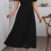 V-Neck Knot-Waist Puff Sleeve Dress – Solid