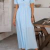 V-Neck Knot-Waist Puff Sleeve Dress – Solid