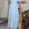 V-Neck Knot-Waist Puff Sleeve Dress – Solid