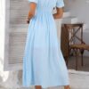 V-Neck Knot-Waist Puff Sleeve Dress – Solid