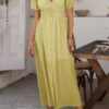 V-Neck Knot-Waist Puff Sleeve Dress – Solid