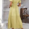 V-Neck Knot-Waist Puff Sleeve Dress – Solid