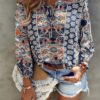 Boho Off-Shoulder Long-Sleeve Blouse – Knot Front