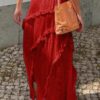 Asymmetrical Ruffle Skirt with Drawstring Waist