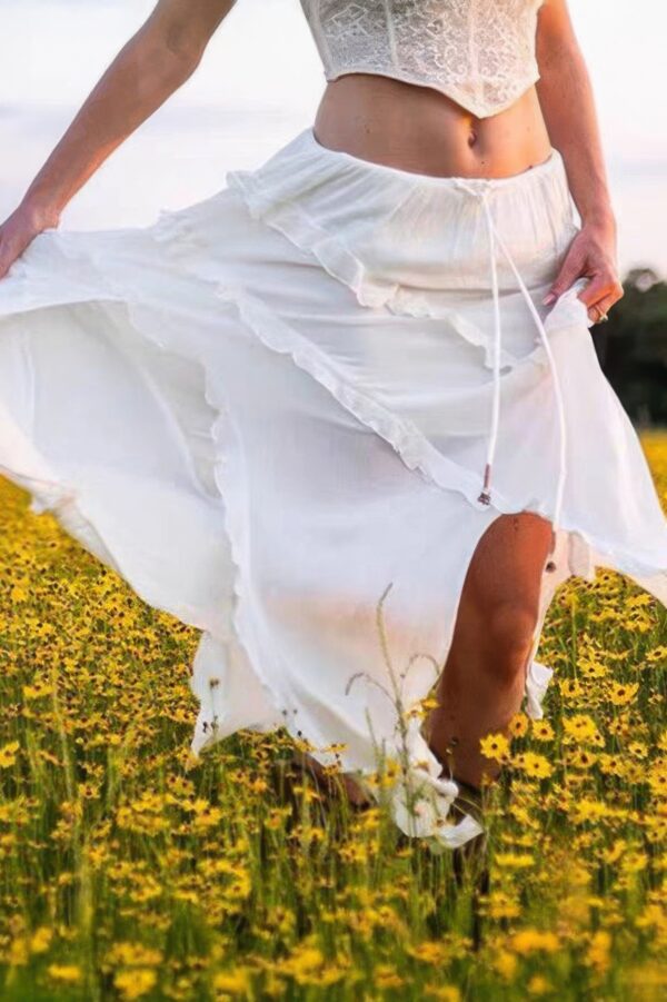 Asymmetrical Ruffle Skirt with Drawstring Waist