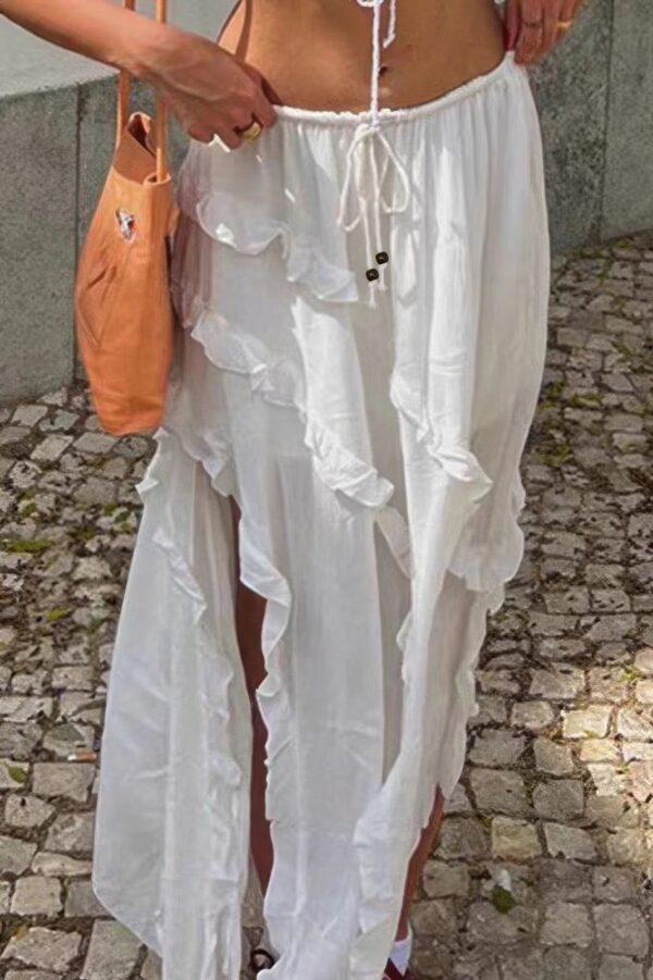 Asymmetrical Ruffle Skirt with Drawstring Waist