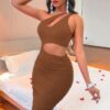 One-Shoulder Cutout Backless Bodycon Mini Dress