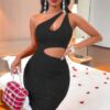 One-Shoulder Cutout Backless Bodycon Mini Dress