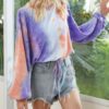 Lightweight Tie Dye Balloon Sleeve Top – Round Neck