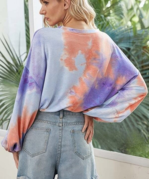 Lightweight Tie Dye Balloon Sleeve Top – Round Neck