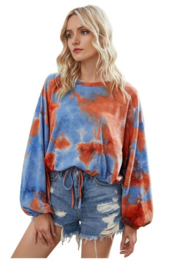Lightweight Tie Dye Balloon Sleeve Top – Round Neck