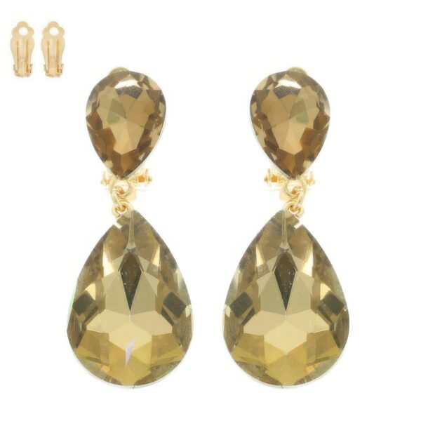Teardrop Crystal Clip-On Earrings – Two-Tier Sparkle