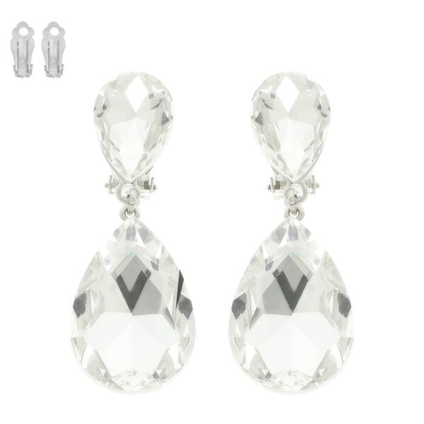 Teardrop Crystal Clip-On Earrings – Two-Tier Sparkle