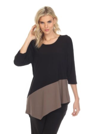 Colorblock V-Neck Quarter-Sleeve Top – Made in USA