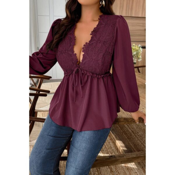 Plus-Size V-Neck Top with Lace Patchwork