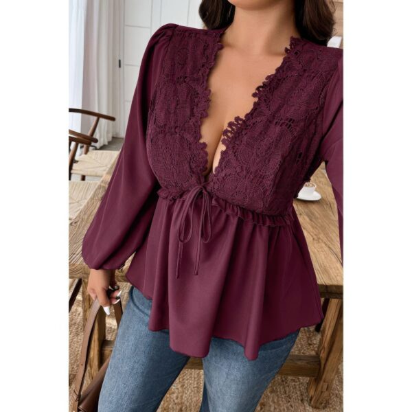 Plus-Size V-Neck Top with Lace Patchwork