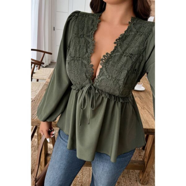 Plus-Size V-Neck Top with Lace Patchwork