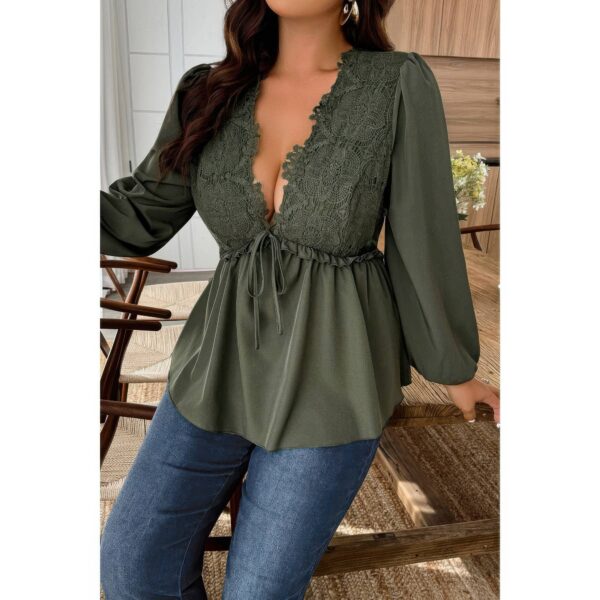 Plus-Size V-Neck Top with Lace Patchwork