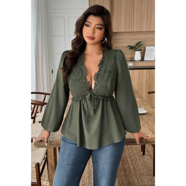 Plus-Size V-Neck Top with Lace Patchwork