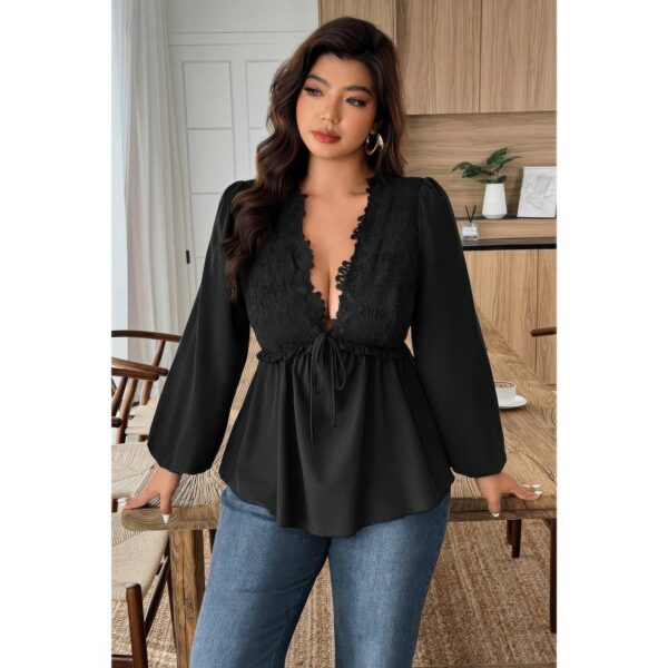 Plus-Size V-Neck Top with Lace Patchwork