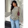 Plus Size Striped Shirt - Wide Long Sleeves