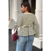 Plus Size Striped Shirt - Wide Long Sleeves
