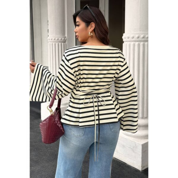Plus Size Striped Shirt - Wide Long Sleeves