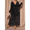 Plus Size V-Neck Sheer Glitter Dress - Long Sleeve
