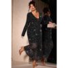 Plus Size V-Neck Sheer Glitter Dress - Long Sleeve
