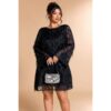 Sequin Lace Short Dress with Fringe - Plus Size