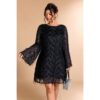 Sequin Lace Short Dress with Fringe - Plus Size