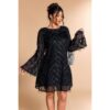 Sequin Lace Short Dress with Fringe - Plus Size