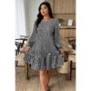 Plus-Size Plaid Round-Neck Dress with Floral Cutouts