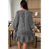 Plus-Size Plaid Round-Neck Dress with Floral Cutouts