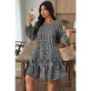 Plus-Size Plaid Round-Neck Dress with Floral Cutouts