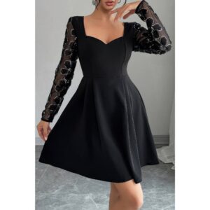 Plus Size Lace-Panel Sequin Evening Dress