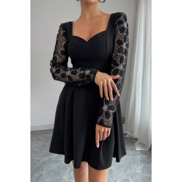 Plus Size Lace-Panel Sequin Evening Dress