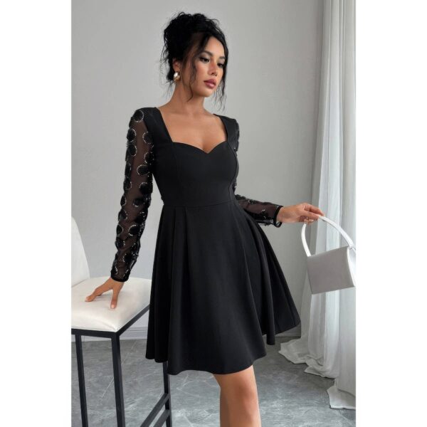 Plus Size Lace-Panel Sequin Evening Dress