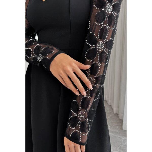 Plus Size Lace-Panel Sequin Evening Dress