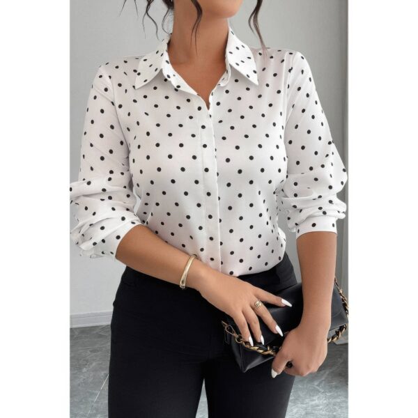Plus Size Polka Dot Button-Up Shirt – Long Sleeve