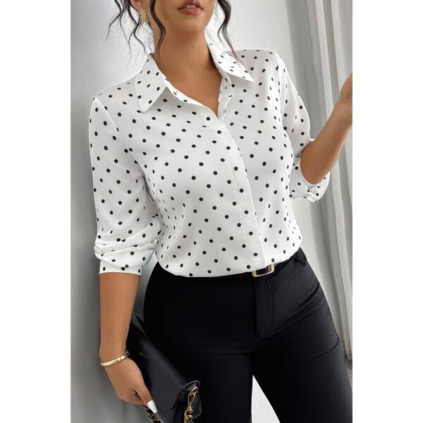 Plus Size Polka Dot Button-Up Shirt - Long Sleeve
