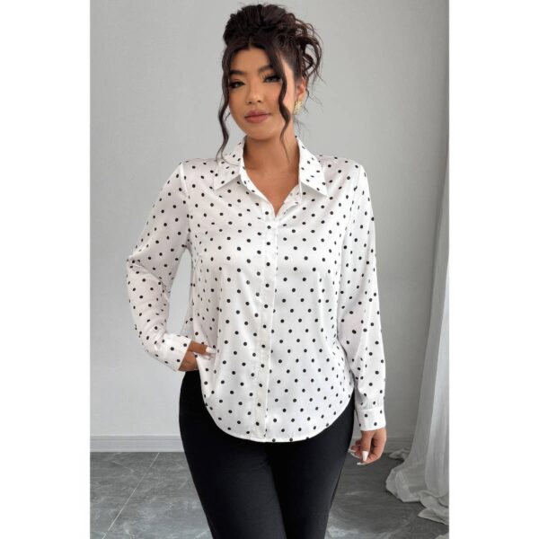Plus Size Polka Dot Button-Up Shirt - Long Sleeve