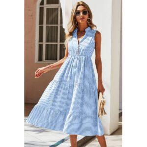 Sleeveless V-Neck A-Line Color Block Dress