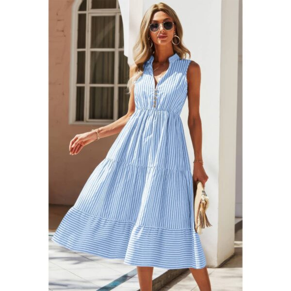 Sleeveless V-Neck A-Line Color Block Dress