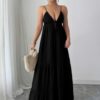 Sleeveless Suspender A-Line Maxi Dress in Viscose Blend