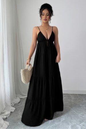 Sleeveless Suspender A-Line Maxi Dress in Viscose Blend