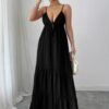 Sleeveless Suspender A-Line Maxi Dress in Viscose Blend