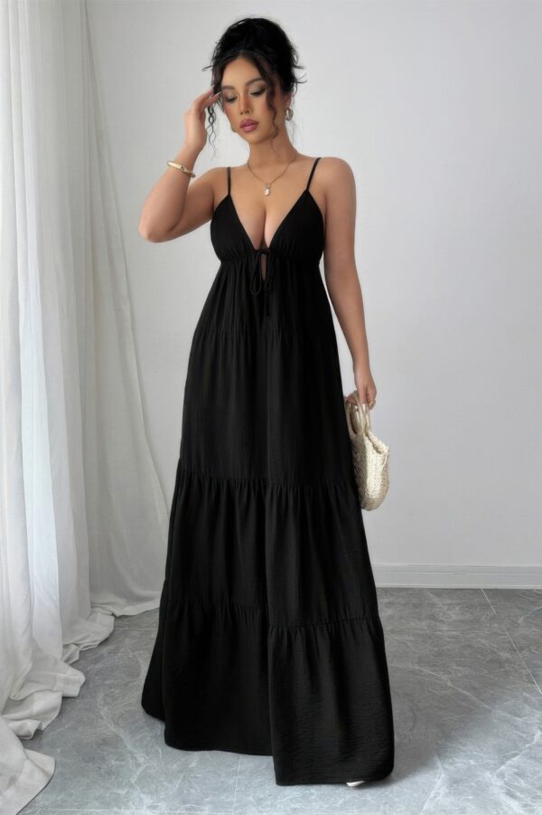 Sleeveless Suspender A-Line Maxi Dress in Viscose Blend