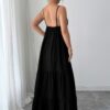 Sleeveless Suspender A-Line Maxi Dress in Viscose Blend