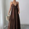 Sleeveless Suspender A-Line Maxi Dress in Viscose Blend